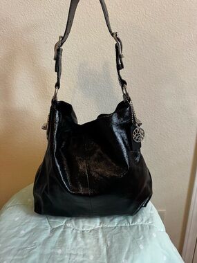 Coach Peyton black patent leather hobo purse 19755